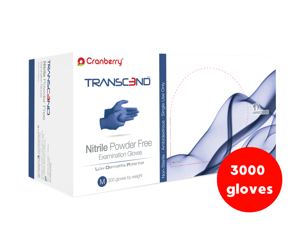 Transcend Nitrile Powder Free Examination Gloves (3000 gloves)